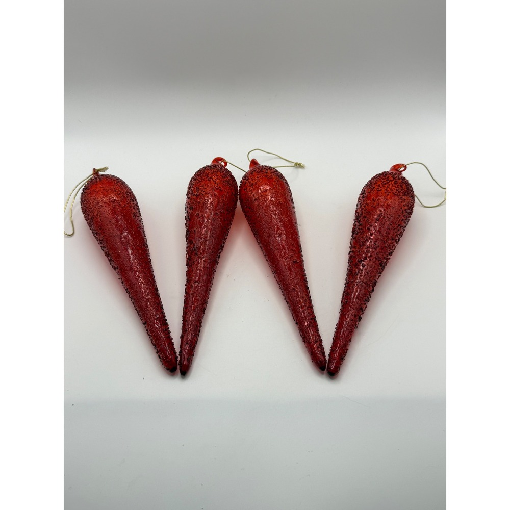Ruby Red Snow Crusted Glass Icicle Christmas Ornament 8" Roger's Garden Set of 4 - Picture 2 of 5